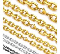 Hoyazvet Cable Chain Stainless Steel Necklace for Men Women, 3/5/8/10/13MM Width, 18K Gold/Black Metal/316L Stainless Steel Sturdy Rolo Link Chain Necklace, 18-30inch Length, 24 inches, Stainless