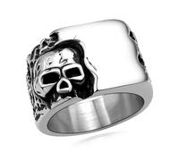 Hoyazvet Cool Retro Skull Rings 316L Stainless Steel/18K Gold/Black Gothic Skull Band Rings Faith Jewelry for Men Women, Size7-14 with Gift Box, Stainless Steel, No Gemstone
