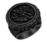 Hoyazvet Saint Michael Ring for Men 18K Gold/Black Plated, Great Protector Archangel Satan Figurine Stainless Steel Amulet Ring, Size 7-12, Gift Box, Metal, No Gemstone