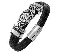 Hoyazvet Viking Leather Braided Bracelets for Men, Stainless Steel Retro Thor's Hammer/Amulet Norse Mythology Valknut/Motivational Inspirational Bible Verse Leather Rope Bracelet, Send Gift Box, 9