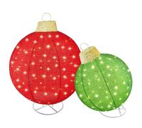 HOYECHI 2pc Lighted Pop-Up Outdoor Christmas Ornament Set - Holiday Ball Decorations with 200 LED Lights, 8 Lighting Modes, for Yard & Outdoor Christmas Decor - Red/Green