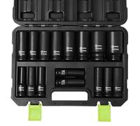 HOYETO 16PCS 1/2" Drive Deep Impact Socket Set Metric 6-Point Sockets 10-32mm with Metal Storage Case