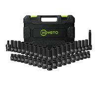 HOYETO 40PCS 1/2" Drive Impact Socket Set 9-30mm, Deep & Shallow for Repair