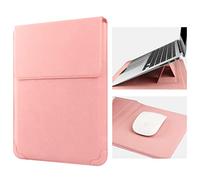 HoYiXi 14 Inch Laptop Sleeve Case Leather Bag with Stand Compatible with MacBook Pro 14 2021/ASUS Vivobook 14/HP Pavilion X360/Lenovo IdeaPad 14/Dell Lenovo HP ASUS Acer HUAWEI Matebook 14'' PC, Pink