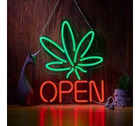 Hoyoelec Marijuana Open Neon Sign for Wall Décor Hemp LED with Dimmable Switch Sign Man Cave Art Bars Beer Cannabis High Life Neon Signs Light