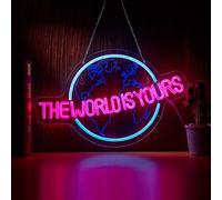 Hoyoelec The World is Yours Neon Sign for Wall Decor LED Dimmable Light Switch Wall Sign for Cool Light, Wall Art, Bedroom Decorations, Home Accessories, Party, and Holiday Decor