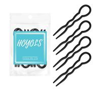 Hoyols 12 Pcs French Hair Pins for Women, 3.5 Inch Small U Shaped Hair Fork Sticks for Buns, Wavy Crink Plastic No-Damage Chignon Updo Accessories Black