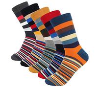 HOYOLS Men's Dress Casual Colorful Stripe Cotton Socks Patterned Business Long Socks (5 Packs), Striped Pattern, 6-10