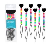 Hoyols Quick Hair Beading Tools with Colorful Pony Beads Magic Topsy Hair Tail Braid Stringer Ponytail Maker for Kids Girls 6pcs Black