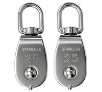 Hoypeyfiy 2 Pcs M25 Heavy Duty Pulley Blocks, 150KG 304 Stainless Steel Swivel Wheels, Single Pulley Block for Lifting and Towing Applications (2)