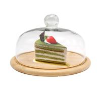 Hoypeyfiy 26cm Cake Stand with Glass Cheese Dome Lid, 12 inch Wood Cake Plate Cake Display Server Tray with cover for Kitchen, Birthday Parties, Weddings