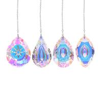 Hoypeyfiy 4 PCS Crystal Suncatcher Set, Hanging Prism Ornaments for Rainbow Light Effect, Indoor Outdoor Window Decor for Home and Garden