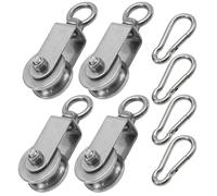 Hoypeyfiy 4-Piece Set 34 mm Stainless Steel Roller with M6 Spring Climbing Walk, Suitable for Rope and Steel Cable Applications, Ideal for Climbing, Construction Projects and Fitness Training
