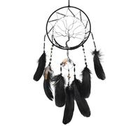 Hoypeyfiy Black Dream Catcher, Handmade Tree of Life Design with Beads & Feathers, Ethnic Style Wall Hanging for Bedroom Living Room Gift