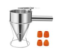Hoypeyfiy Stainless Steel Funnel Octopus Balls Tools 1.2L/40oz Pancake Batter Dispenser with 4 Leakage Nozzles Cake Cupcake Desserts Maker Confectionery Funnel for Kitchen Bakery