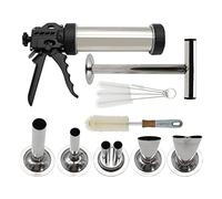 Hoypeyfiy Stainless Steel Jerky Gun Sausage Maker Sausage Stuffer Handmade Beef Jerky Gun with 5 Stainless Nozzles Meat Pusher Cleaning Brushes Kit