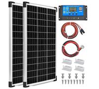 Hoysicy 200W(2 * 100W) Solar Panel Kit 12V Battery Maintainer | Monocrystalline, with 20A Solar Charge Controller +16.4Ft Extension Cables for RV Marine Boat Off Grid System