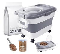 HOYTAMDAR 20-23LBS Collapsible Dog Food Storage Container, Pet Dog Pantry Large Containers Bin with Wheels,Scoop and 1pcs Food Storage Containers, Kitchen Cereal Flour Rice Leakproof Dry Holder