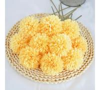 HoYuanFlo Artificial Flowers Chrysanthemum Ball Flowers 10pcs Bouquet Present for Important People Glorious Moral for Home Office Coffee House Deco Parties and Wedding(Yellow)