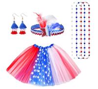 hoyuwak 4th of July Tutu Set Red White and Blue Independence Day Costume Patriotic Headband Earring Accessories Set for Women Halloween Cosplay