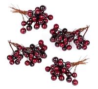 hoyuwak Burgundy Christmas Ornaments - 100 Pcs Artificial Holly Berries on Wire Stems for DIY Christmas Decor, Wreaths, Wedding, and Party Decoration