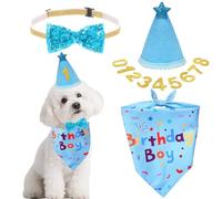 hoyuwak Dog Birthday Party Supplies Girl Boy Dog Birthday Bandana Bow Hat with Numbers for Small Medium Large Pets