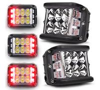 HOYUZA Side Shooter Pod Lights 4 Inch Dual Side Red Strobe LED Cube Lights for Farm Tractor Plow Truck Boat ATV UTV SUV Off-Road 4x4