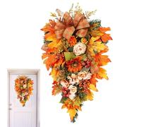 Hozaenwa Fall Teardrop Swag | Realistic Flower Maple Berry Garland,Hangable Wreath Decorations - for Holiday Decorators Office Apartment Coffee Shop Front Door Wall Window Mantel Entrance Harvest