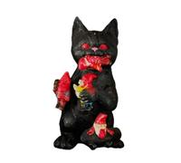 Hozaenwa Halloween Black Cat Figurine, Holiday Decor Sculpture for Desk, Small Cat Eating Dwarf Sculpture for Enthusiasts Dressing Table Nightstand Bedside Window Sill Bookshelf Bookcase