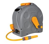 HOZELOCK - 2-in-1 Compact Hose Reel 25m : Portable or Wall-mounted Plastic Reel, Easy Rewind Function, Supplied with Nozzle, Fittings and Fixings