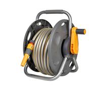 Hozelock 2 In 1 Freestanding Grey & Yellow Hose Pipe Set (L)25M - With Nozzle Connectors Fixings