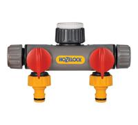 Hozelock 2 Way Multi Tap Connector Dual Outlet Independent Flow Control Fits 1/2 3/4 1 Inch Bsp Garden Hose - 100-000-706