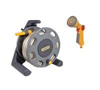 Hozelock 2412 Compact Reel 25M Garden Hose Reel Fittings Jet + 5 Spray Gun 2679