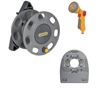Hozelock 2420 30M Wall Compact Mounted Hose Reel, Hose Guide And 2679 Spray Gun