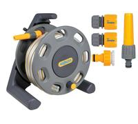 Hozelock Garden Hose Reel Pipe 25m Compact Watering Cart + Fittings Kit 2412