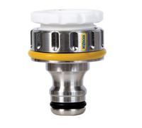 HOZELOCK - Outdoor Tap Connector Pro Metal ? 21mm - ? 26,5mm (1/2"- 3/4"): For External Threaded Taps, Made Of Nickel-plated Copper for Increased
