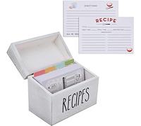 hoziel Farmhouse White Recipe Box with Cards and Dividers - Vintage Recipe Card Box with 100 4x6 Recipe Cards 12 Dividers Plus Conversion Chart Cooking,Kitchen,Wedding,Bridal Shower,Mom,Wife