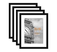 HoziRes 10x8 Photo Frames Set of 4, Wooden Black Picture Frames 8x10 with Mount for 6x8 Inch Prints, 8x10 Photo Frame Black with Plexiglass Front for Tabletop and Wall Mounting