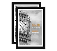 HoziRes 18 x 12 inch Picture Frame, 100% Solid Wood Black Photo Frames with Plexiglass Front for Wall Mounting, Set of 2 30 x 45cm Poster Frame with Mat for 17 x 11 inch Picture, Printing, Artwork