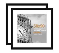 HoziRes 50cm x 50cm Frame Square Picture Frames, Set of 2 Wooden Picture Frame with Plexiglass Front, 50x50 Black Photo Frame for Wall Mounting, 20x20 inch Poster Frames with Mat for 39x39cm Printing