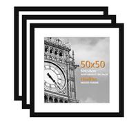 HoziRes 50x50cm Frame Square Picture Frames, Wooden Picture Frames with Plexiglass Front, Set of 3 Black Photo Frames for Wall Mounting, 19.4 x 19.4 inch Poster Frames with Mat for 39x39cm Printing
