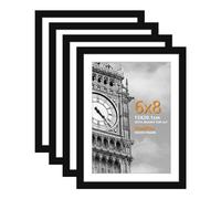 HoziRes 8x6 Photo Frame Black, 100% Solid Wood Photo Frames 8x6, Set of 4 Picture Frames with Mount for 6x8/5x7 inch Printing, Poster Frame with Plexiglass Front for Tabletop and Wall Mounting