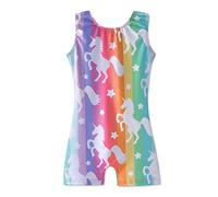 HOZIY Gymnastics Leotards for Girls Unicorn Aurora Rainbow Mermaid Dinosaur Cupcake Sparkle Biketard Toddlers Kids Children, A Stripes, 6-7 years