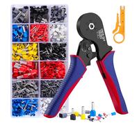 HOZKUY Ferrule Crimping Tool Kit, 0.08-16mm² Crimping Plier Set with 1200 Connectors (225 Dual Wire Terminals), AWG 30-6 Self-Adjustable Ratchet Bootlace Cables Crimp Tools 6 Side with Ferrules