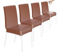 HOZKUY Stretch PU Dining Chair Covers Set of 4 Waterproof Faux Leather High Back Chair Slipcovers Washable Universal Chair Protector for Dining Room Kitchen Hotel Restaurant Home Wedding, Brown