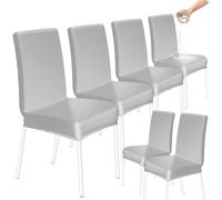 HOZKUY Stretch PU Dining Chair Covers Set of 6 Waterproof Faux Leather High Back Chair Slipcovers Washable Universal Chair Protector for Dining Room Kitchen Hotel Restaurant Home Wedding, Grey