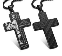 HOZWQRT Stainless Steel Cross Necklace for Men American Flag Pendant Chain Valentines Day Gifts for Him/Son/Father/Teen/Husband Inspirational jesus Bible Verse Jewelry