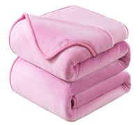 HOZY Fleece Blanket 350GSM Super Soft Fluffy Solid - No Static Throws for Double Bed/Large Sofa Pink Queen 220 x 240cm