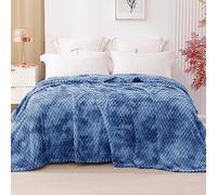 HOZY Large Flannel Fleece Throw Blanket, 220x240cm Sofa Throws, Soft 3D Clouds Stylish Jacquard Throw Blanket for Sofa, Tie-dye Stone Blue Blanket for All Seasons