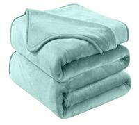 HOZY Super Ultra Soft Flannel Fleece Blanket Large Fluffy Warm Throw Over Bed Sofa Settee, Fleece Velvet Plush Bed Blanket for All Season, Mint Green - 130 x 150cm